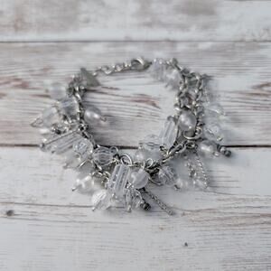 Silver Tone Bracelet with Clear and Frosted Beads